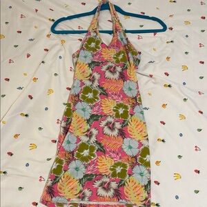 Art Class Floral Halter Dress - Pink, Green, Yellow